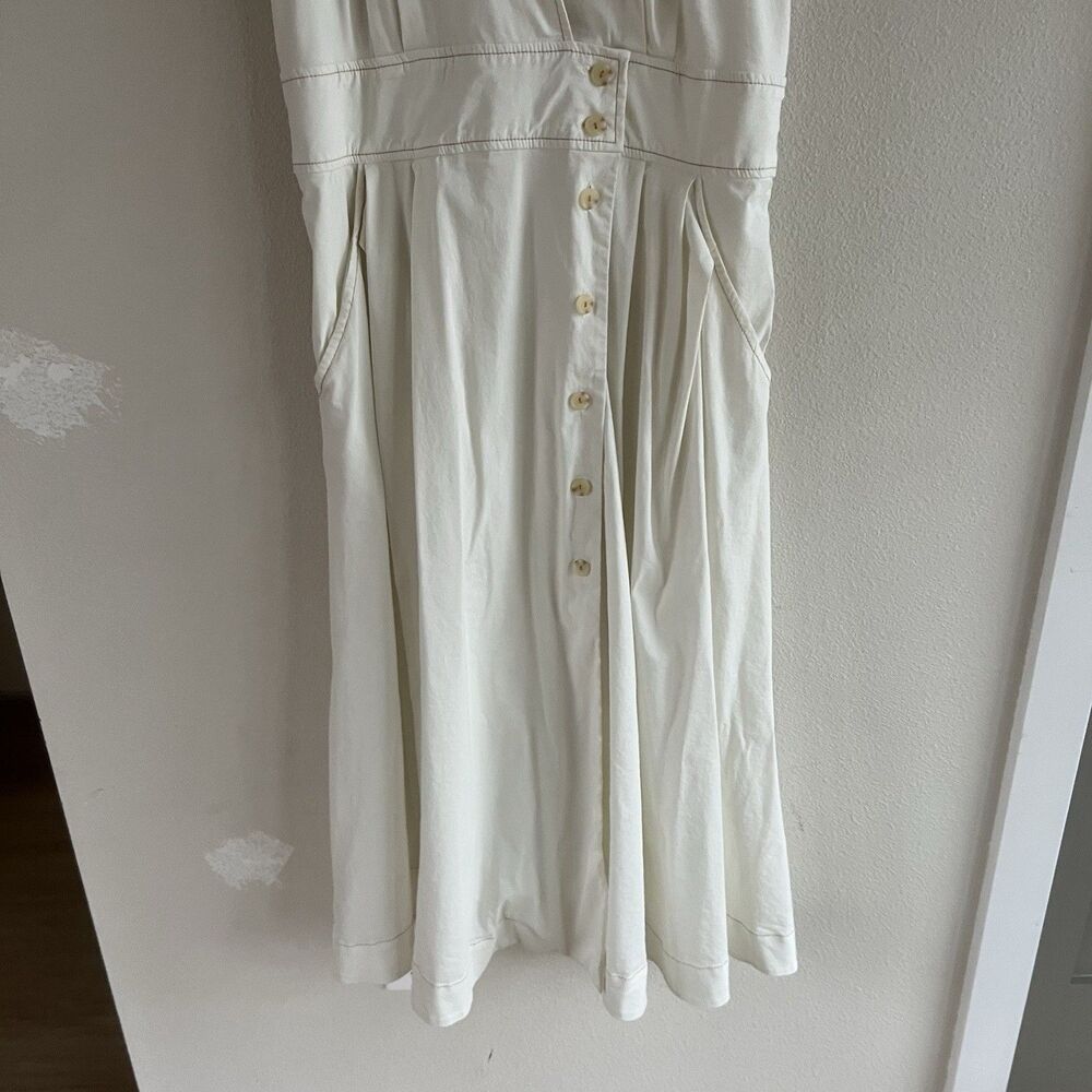 Maeve Anthropologie Poplin‎ Shirt Dress Women’s 14 Midi White Collared V Neck - Picture 5 of 14